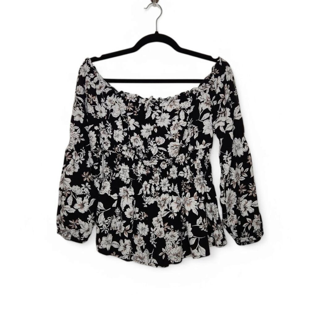 Y2k Style Trendy Js Off Shoulder Boho Flowy Floral Shirt Large